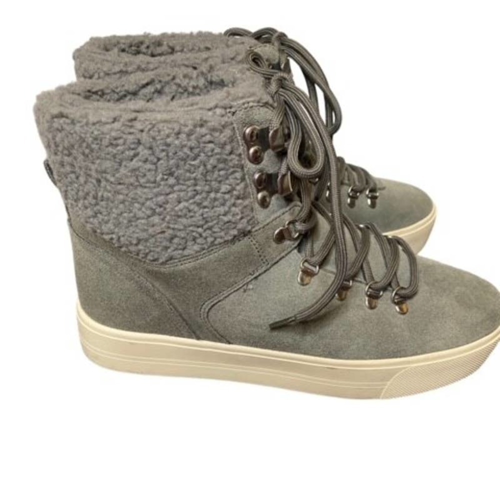 Marc Fisher‎ Women's Daire Faux-Fur Suede Gray Lace Up Sneaker Boots SZ 8